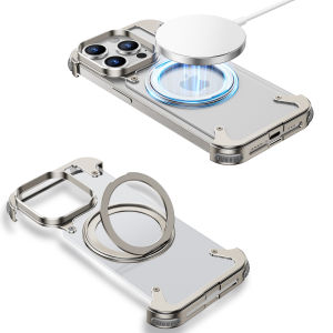 OATSBASF Sleek Minimalist Shockproof Titanium Color Phone Case with Built-in Kickstand for iPhone 14 Pro/14 Pro Max