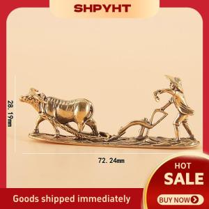 SHPYHT✨ 1 Piece Vintage Home Ornament Collection Of Tea Pet Brass Carving Handholds Metal Crafts Old Farmer And Cow Living Room Decoration