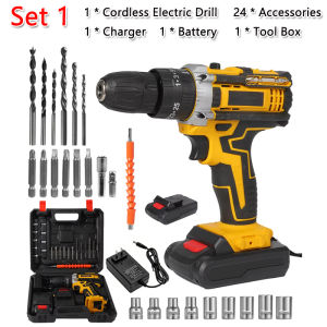 Electric Screwdriver/Cordless Drill/Electric Impact Drill 1300AH Rechargeable Li-ion Battery Rechargeable 21 Volt Original Heavy Duty Cordless Drill Hand Drill Dual Motors with LED Light Suitable for drilling concrete walls wood metal panels etc