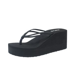 Free Shipping Korean-Style Double-Strap Flip-Flops For Women Popular On Same Style As Zhao Lusi Thick-Soled Summer Beach Sandals 7Cm Heel