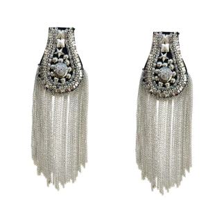 <GKmalls>  Kim loại Punk Wind Handmade Bead Tassel Shoulder Badge Vải thêu Patch Bead Phụ kiện trang trí cho quần áo