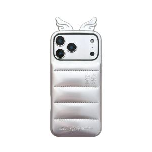 Cute 3D Wing Horns The Puffer Phone Case For iPhone 17 16 15 14 18 Pro Max 13 Urban Sophistication Leather Down Jacket Cover2026