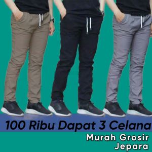 PROMO Promo!!! 100 Ribu Dapat 3 Pcs Celana Chino Panjang Pria Pinggang Karet Celana Kolor Celana Lelaki Celana Chino Pria Celana Panjang Cowok Rip Rib Kekinian Model Terbaru Termurah