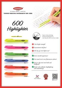 [super stationery] YOSOGO Pen Penyerlah Warna Terang 600 (3.5mm mata lebar) 6 Warna Campuran | HIGHLIGHTER PEN 6 COLOUR 600 - 3.5 MM BROAD