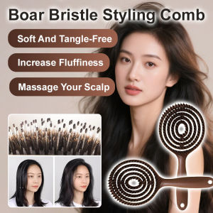 ✨ Natural Boar Bristle Brush/Massage Comb/Dry & Wet Use For Volumizing Hair & Tangle-Free Care Scalp Massage Lightweight & Portable Care/Protects Scalp【Hair Volumizing and Tangle-Free】Hair Massage Comb with Hollowed-Out Boar Bristle Head