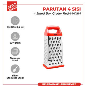 Parutan 4 Sisi / Parutan Serbaguna Merah / 4 Sided Box Grater Red MAXIM Stainless Steel (1515091) (F12)
