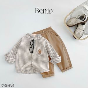 Set đồ áo sơ mi dài tay kèm quần kaki dài hình thêu phong cách hàn quốc 1 đến 7 tuổi BERNIE 0724B36