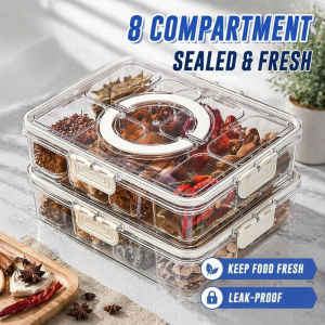 Food Storage Box Airtight Snack Container Fridge Organizer Portable Divided Clear Fresh Keeper