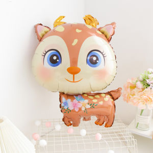 DINOSO Balon Foil Karakter Hewan Rusa Bunga Kartun Anak Rusa Imut Animal Forest Deer Perlengkapan Dekorasi Hiasan Ulang Tahun