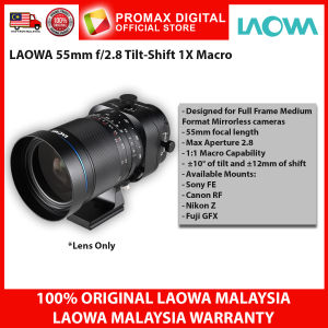 Laowa 55mm f2.8 Tilt-Shift 1X Macro Lens For SONY FE  CANON RF  NIKON Z and FUJI GFX