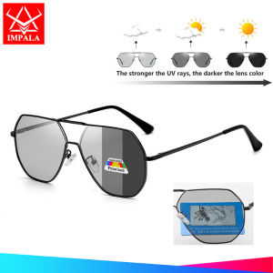 IMPALA PG2066W Retro Style Polarized Sunglasses for Men Driving and Fishing Anti-Glare Photochromic Sunglasses UV400 Lens Dual Use Change Color Eyewear