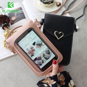 FLOVEME Universal PU Leather Cell Phone Bag Fashion Shoulder Bag Outdoors Phone Bag Pocket Wallet Pouch Case Neck Strap for Samsung S22 for IPhone 12 11 Huawei P30 V20