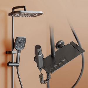 Bộ sen cây tắm đứng nóng lạnh củ sen đồng kiểu dáng phím đàn 4 chế độ mạ NANO màu ghi xám  có đo nhiệt độ cao cấp - thiết kế hiện đại