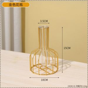 Flowerpot Coffee Table Flower Hydroponic Container Vase Simulation Flower Art Golden Ironwork