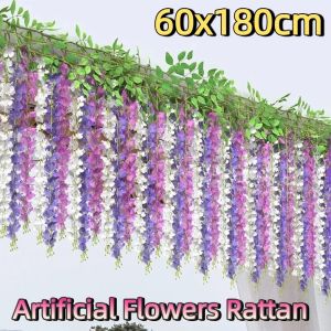 BRISA Large Artificial Flowers Rattan Hanging 10 Branches Fake Silk Flower Vine Garland Decoration Realistic Simulation Wisteria Flowers Home Garden Outdoor Decoration