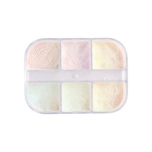 6 Slot Bubuk Aurora Nail Art Hologram Kuku Bubuk Chrome Aurora Pearl Powder
