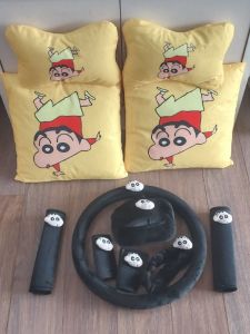 BLACK shin chan full set soft Car accessories pillow hand Brake Gear Seat Belt Mirror (free 20cm soft toys)