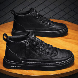waterproof and anti slip martin boots high top loafer shoes sports leather shoes leader shoes black boots for men