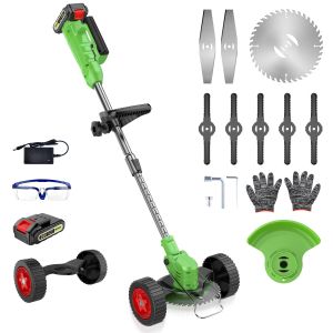Cordless Lawn Trimmer Weed Wacker - Apiuek 21V Lawn Mower Grass Edger with 2.0Ah Li-Ion Battery Powered & 3 Cutting Blade Types Compact Power Tool for Lawn Yard Work