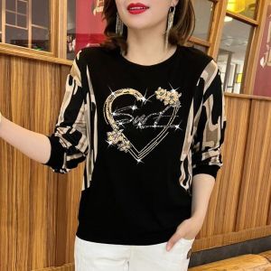 เสื้อยืดแขนคอกลมยาวอเนกประสงค์พิมพ์ลายเข้ารูปลำลองปลายสูงแฟชั่นของผู้หญิงใหม่2024