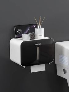 Punch-free Toilet Paper Holder Waterproof Tissue Storage Bathroom Phone Tray Rack Wall Mounted Kitchen Storage Organizer