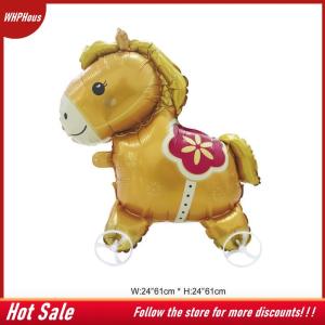 【COD】🔥🔥🔥 4D Cartoon Foil Balloons Horse Stand Walking Balloon With Wheel For Kids Birthday Party Decoration Baby Shower