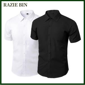 RAZIE BIN Mùa Hè Áo Sơ Mi Cho Nam Giới Hàng Ngày Giản Dị Áo Sơ Mi Trắng Ngắn Tay Áo Nút Xuống Mỏng Phù Hợp Với Nam Xã Hội Áo