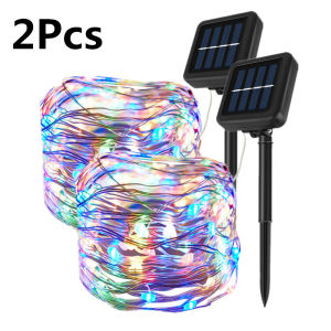 2pcs 12M 100LED solar christmas lights outdoor waterproof christmas lights solar power Christmas garden Decoration solar lights indoors and outdoors glow in the dark wall decor belen for christmas  christmas decorations for home 2024