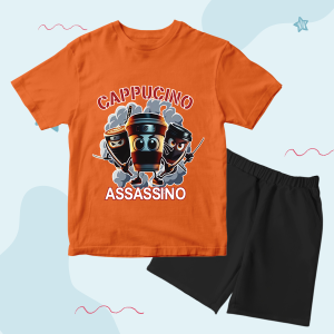 Baju Kaos Setelan Anomali Tung Sahur Anak Laki Laki Motif Assassinino Cappucino 1 - 10 Tahun - DTF