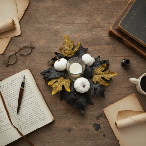 YOUYO Gothic Dark Style Halloween Candle Wreath Reusable Simulated Maple Leaf Candlestick Wreath Exquisite Artificial Wreath Ornament Festival