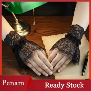 [PAM] Women Fake Arm Sleeves With Short Tassels White And Black Pleated Cuff Beautiful Lace Accessories Outdoor Embellishments