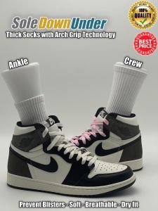 SoleDownUnder 1 Pair Thick Cotton Cushioned Crew Socks with Dry Fit and Grip Arch Technology