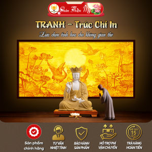 Đèn Thờ Tranh Trúc Chỉ In Ngang Hoa Sen CHÂN THIỆN MỸ Treo Bàn Thờ Trang Trí Tượng Phật TC-TN-50
