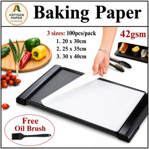 Silicone Infused Baking Grilling Parchment Sheets 42gsm 100pcs Non Stick Reusable BBQ Oven Liner 3 Sizes 20x30 To 30x40cm Free Oil Brush Food Grade Greaseproof Air Fryer Paper Mat Pastry Cookie Sheet Wax Wrapping Cooking Accessories Supplies