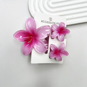SSVFED 3Pcs/Set Gradient Hair Claws Plumeria Flower Acrylic Hawaiian Flower Hair Clip Colorful Ponytail Clip Beach