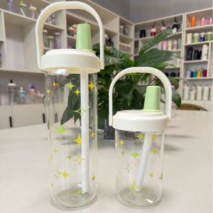 Cute Plastic Straw Water Bottle With Lid Large Capacity Leak Proof Coffee Juice Cups Boba Pearl Milk Tea Drinks Water Cup2026
