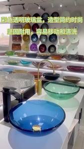 【eoxjk】Bathroom washbasin tempered glass table basin bathroom art basin blue glass wash basin factory wholesale