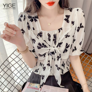 YIGE Áo Voan Nữ In Họa Tiết Thời Trang Hàn Quốc Mùa Hè 2021