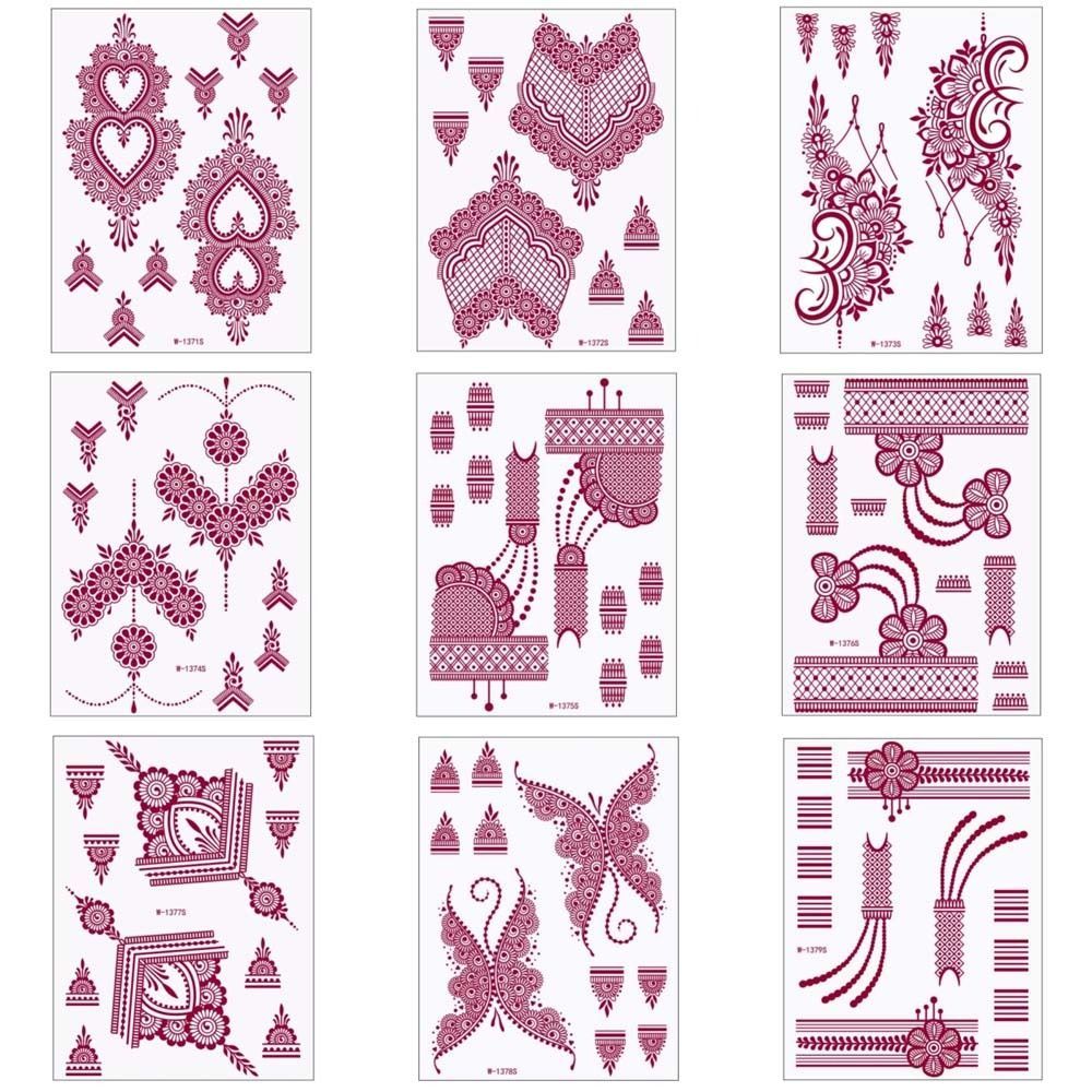 LEKGAVD Red Mehndi Stickers Henna Tattoo Stickers Lace Fake Tattoo Legs ...