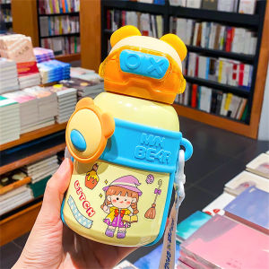 Cute OX Bear Kids Hot And Cold Tumbler 500ml Cartoon 316 Stainless Steel Vacuum Flask  For Hot And Cold Large Capacity Childrens Thermos Cup   Aatroxw