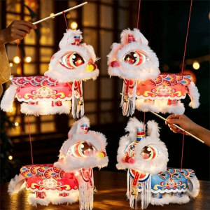 GOFIDIN Waterproof Year Lion Dance Lantern DIY Material Package with Tassel Ancient Year Lantern Good Lucky Festival Atmosphere Luminous Hand-held Lantern Mid-Autumn Festival