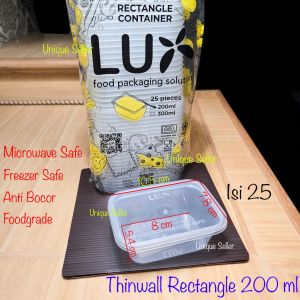 [Isi25] Thinwall Rectangle 200 ml LUX Anti Bocor Kuat / Thinwall Thinwall Rectangle Persegi Panjang 200ml 200 ml LUX / Kotak Makan Tempat Dessert Desert Puding Jelly Jelli Jeli Jely Cake 200 ml 200ml / Food Container Kotak Persegi Panjang 200 ml 200ml