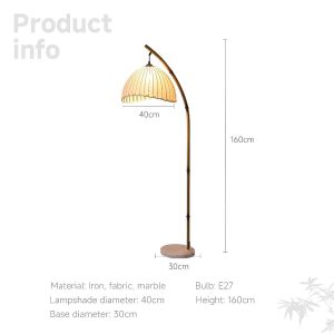 Retro Bamboo Floor Lamp - Unique Bohemian Hanging Arc Floor Lamp with Antique Rattan Style Dimmable