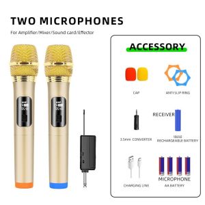 【Range 100m】100%Original Golden Wireless Microphone UHF HD sound 18650 battery Dual Handheld Mic