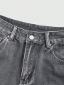 Bermuda Shorts Jorts High Waist Denim For Women  Embroidered Cross Design. 