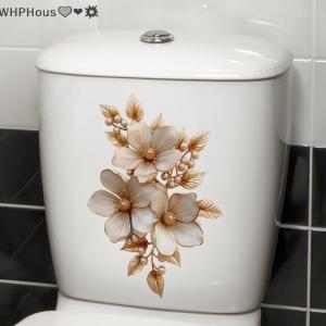WP💓💛💖 Light Luxury Gold Silvery Flower Stickers Waterproof PVC Toilet Cover Decal Bathroom Wall Background Self-adhesive Decoration