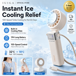 IUIGA Ice Cooling Handheld Fan - Digital Display 3-in-1 Neck/Desk Fan Powerful Semiconductor Cooling for Travel/Office