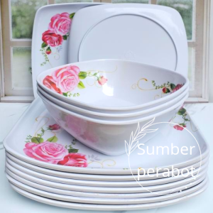 PROMO PAKET HEMAT 4PCS PERALATAN MAKAN BAHAN MELAMIN MOTIF KEMBANG TERBARU ASLI TEBAL DAN TAHAN PANAS / DIAMETER PIRING TEPLEK 10INC 24CM DIAMETER MANGKUK 7INC / BISA BAYAR DITEMPAT