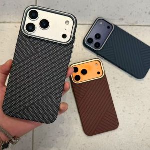 Carbon Fiber Kevlar Aramid Texture Business Magnetic Case for iPhone 16 17 ProMax Cover for Magsafe Wireless Charging for 15Pro