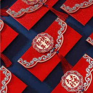 KODUS 2Pcs Chinese Style New Year Red Envelope Red with Tassels Lucky Money Pocket Best Wish Blessing Luck Money Envelopes Chinese New Year